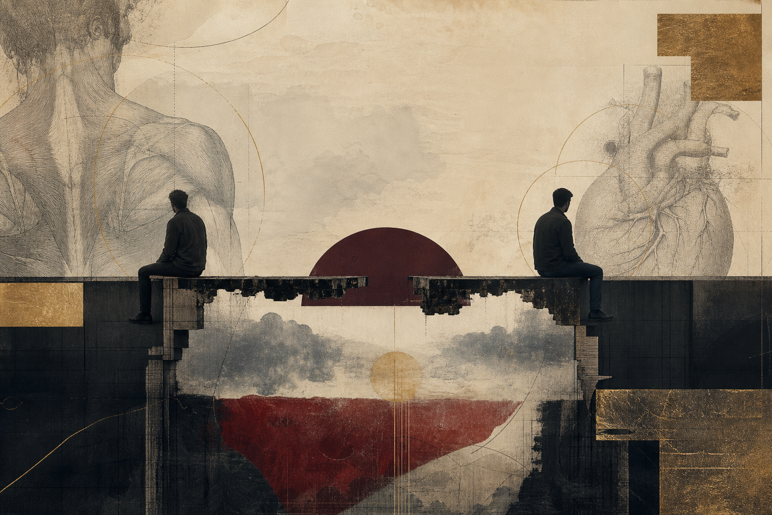 Editorial illustration accompanying The Quiet After the Performance: Why Male Friendships Go Silent and What That Actually Means