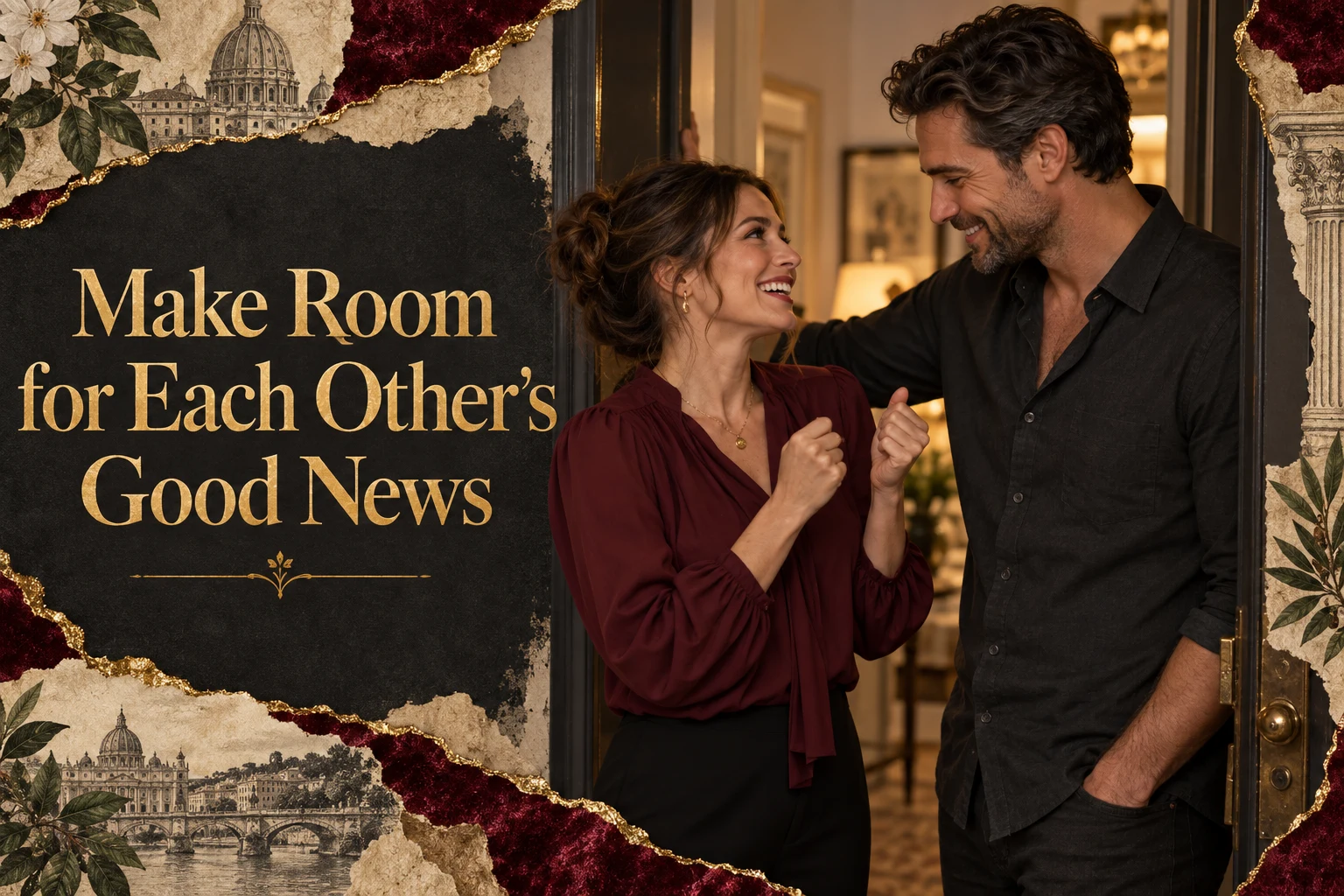 An adult couple shares good news at a doorway beside the article title.